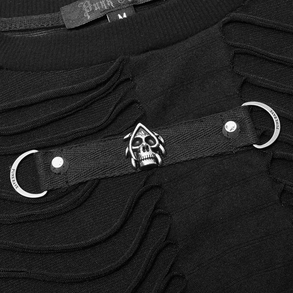 Stylish Knitted Broken Fabric Goth Long Sleeves T-Shirt - Image 6