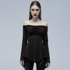 Gothic Slash Neck A Line Long Sleeve T-shirt