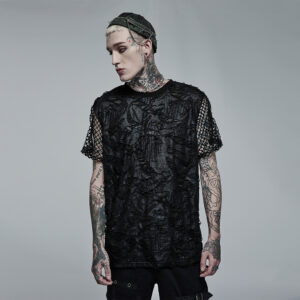 Goth Knitted Broken Holes Short Sleeve T-shirt