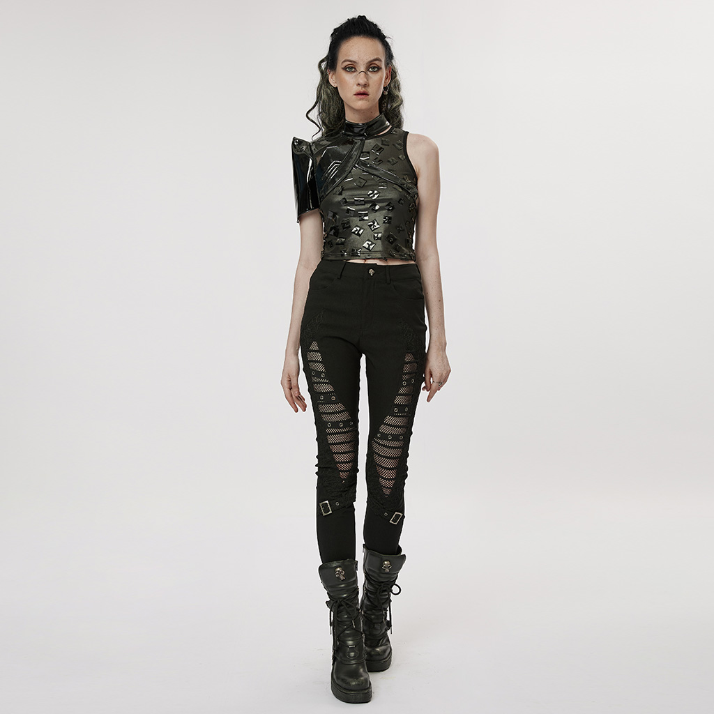 Elastic Goth Mesh Slim Tight Fit Leggings - Image 4