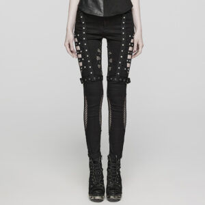 Punk Rave Stretch Denim And Mesh Fabric Punk Jeans