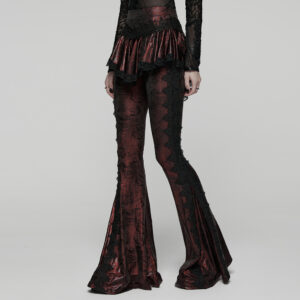 Black-Red Goth Flared Skirt Pants