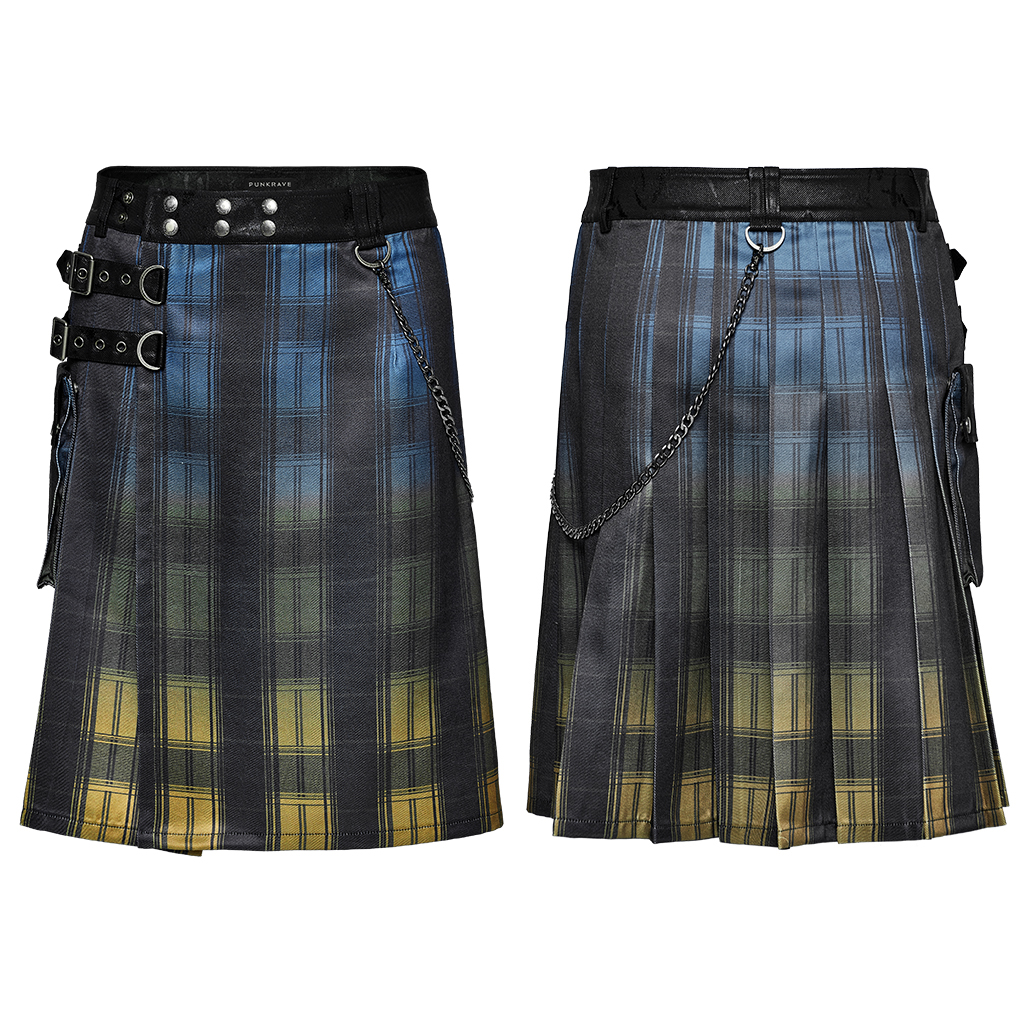 Punk School Style Gradient Color Scottish Plaid Kilt - Image 5