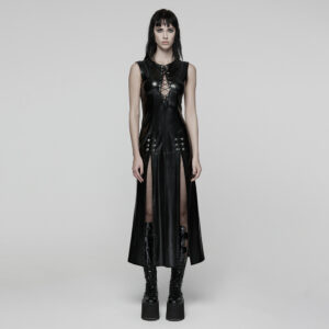 Double Slits Punk Patent Leather Dress