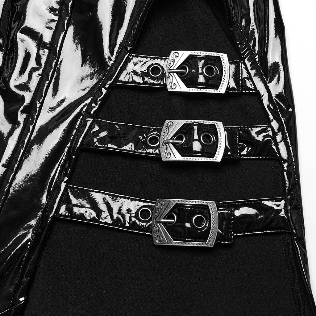 PUNK RAVE Thick Metal Zipper Glossy Elastic Punk Slit Dress - Black - Image 9