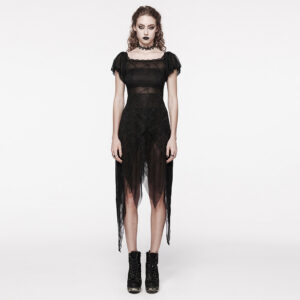 Delicate Neckline Puff Sleeves Goth Lace Dress