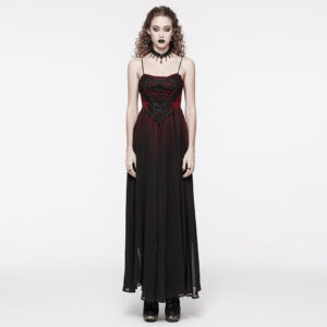Inverted Triangle Waist Design Chiffon Slip Goth Gradient Red Dress