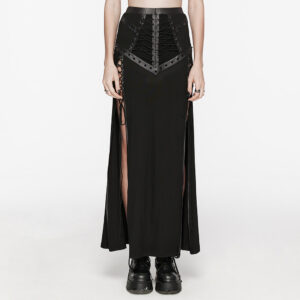 Splicing Drawstring Eyelet Slit Punk Skirt