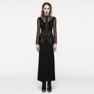 Slim Fit Lace And Drawstring Formal Goth Dress