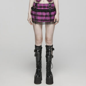 Eyelet Tab And Lace Punk Pleated Skirt