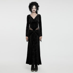 Goth V-Neck Embossed Elegant Dress