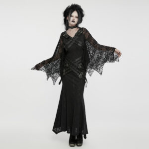 V-Neck Gothic Bat Sleeves Visual Dress