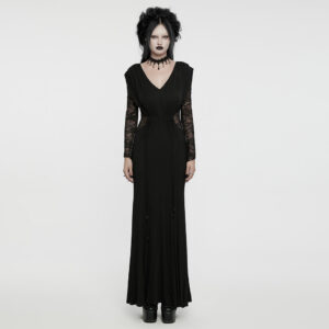 Slim Fitting Silhouette Low Neck Goth Formal Dress