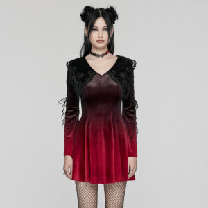 Soft Elastic Red Gradient Velvet Gothic Dress