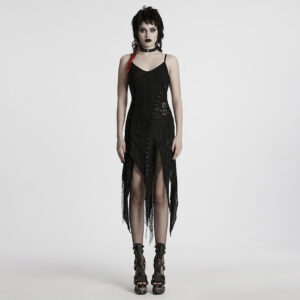 Lace And Mesh Goth Irregular Split Dress