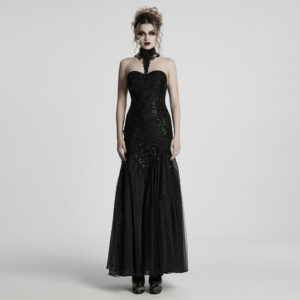 Elegant Retro Floral Lace And Gauze Gothic Dress
