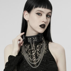 Gothic Leather And Rivets Metal Chain Necklace Choker