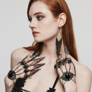 Adjustable Finger Buckle Gothic Rose Tapered Tassel Nail Bracelet 