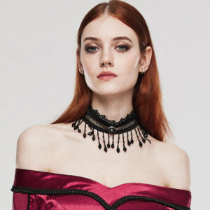 Web Mesh Rose Lace Goth Pearl Tassel Choker