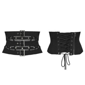 Double Layered Design Woven Fabric And Mesh Punk Corset