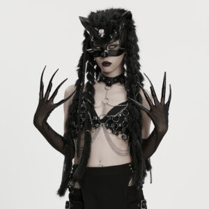 Fluffy Goth Gloves-Black