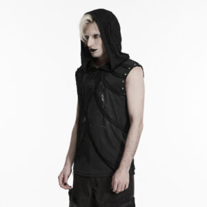 Punk Printed Distressed Hooded T-Shirt