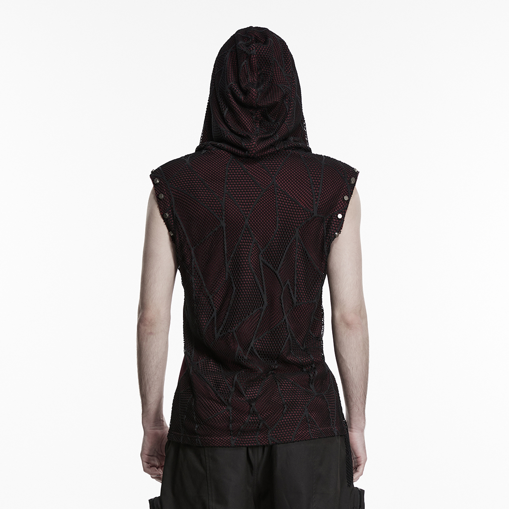 Punk Printed Distressed Hooded T-Shirt Black-Red - Image 3