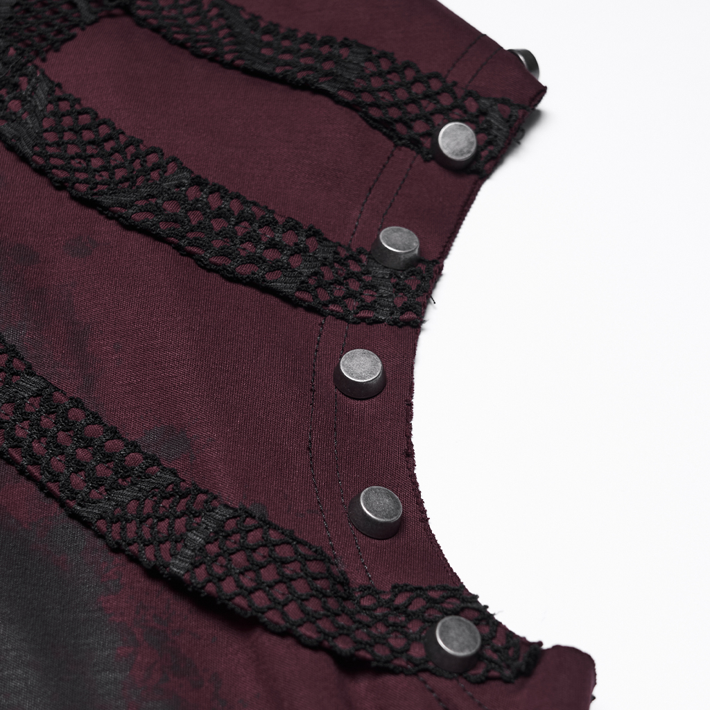 Punk Printed Distressed Hooded T-Shirt Black-Red - Image 6