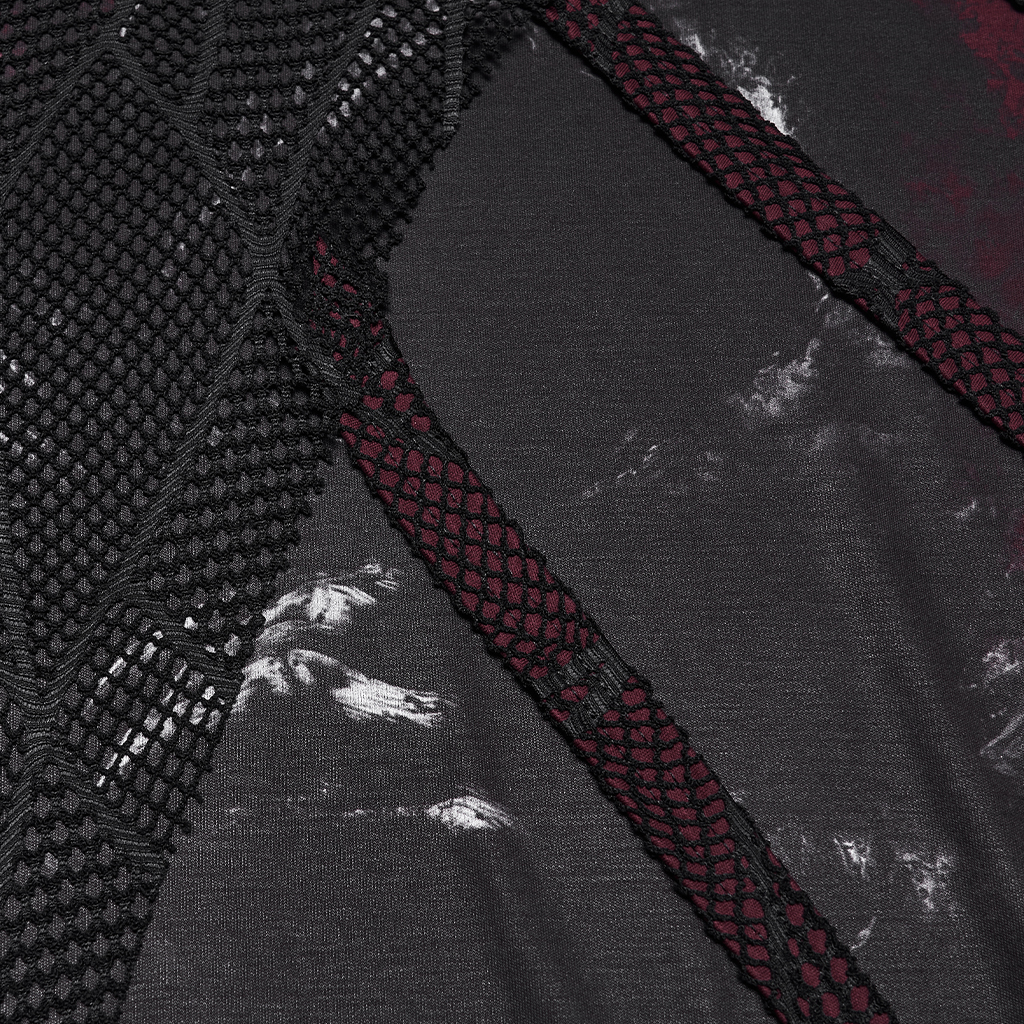 Punk Printed Distressed Hooded T-Shirt Black-Red - Image 7