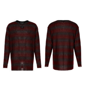 Punk Daily Black-Red Knitted Stripes Loose Sweater