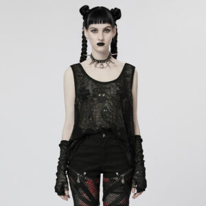 Gothic Black Skull Double-Layer Knitted Tank Top