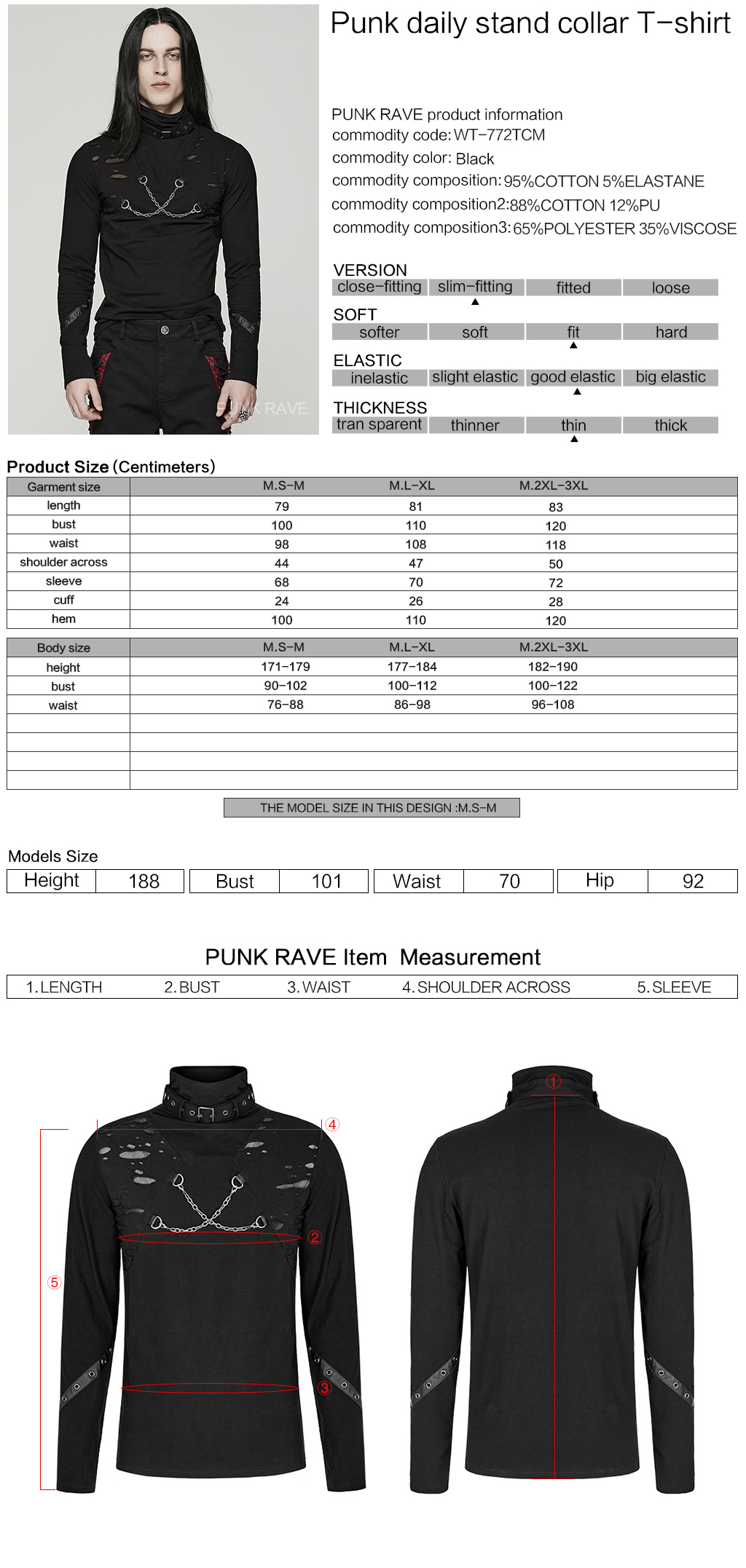 Punk Broken Holes Stand Collar Long Sleeve T-Shirt - Image 10