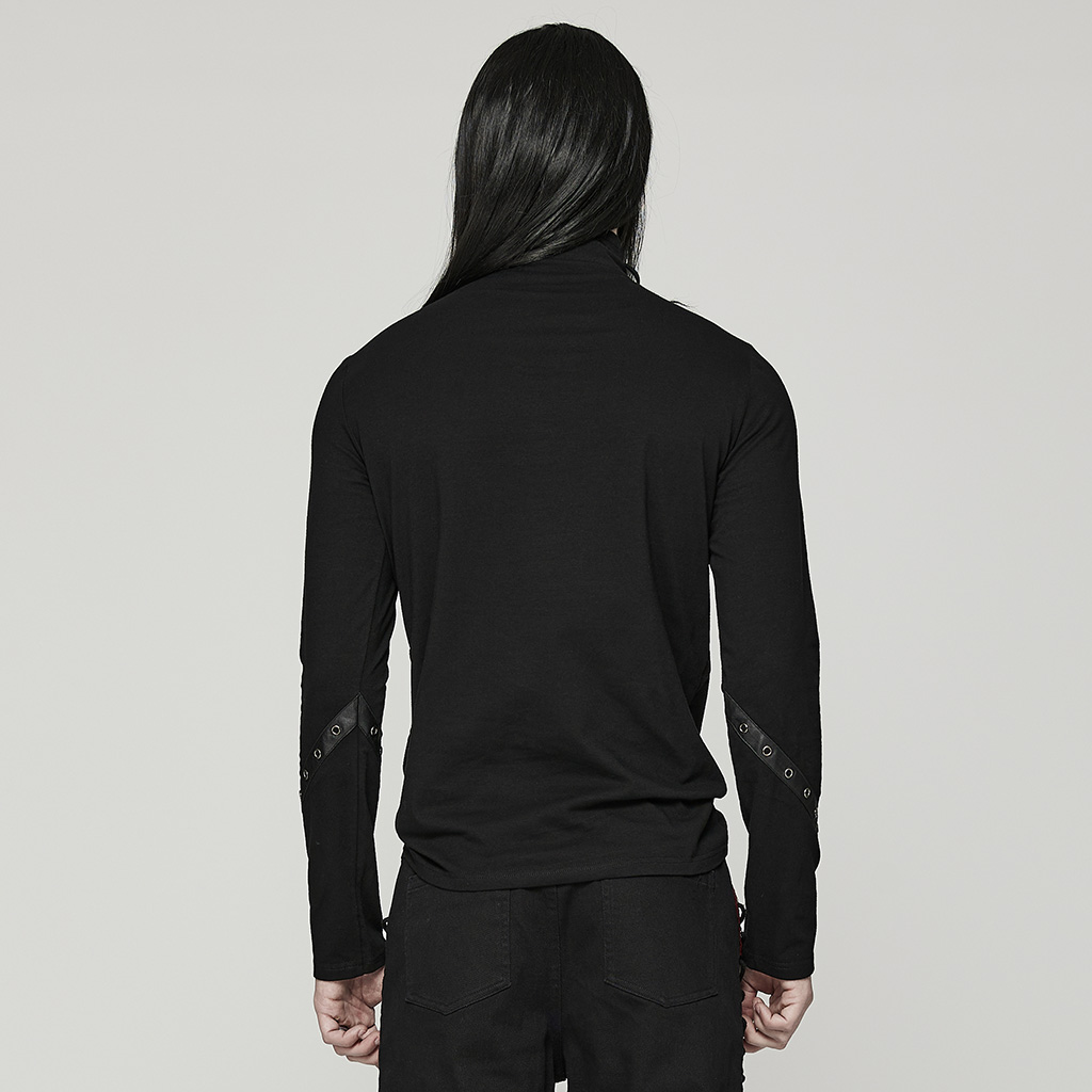 Punk Broken Holes Stand Collar Long Sleeve T-Shirt - Image 3