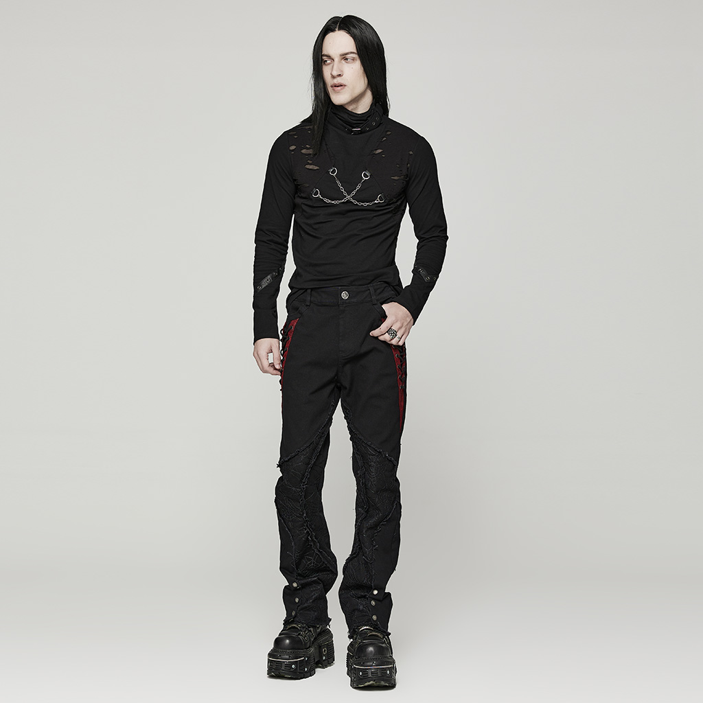 Punk Broken Holes Stand Collar Long Sleeve T-Shirt - Image 4