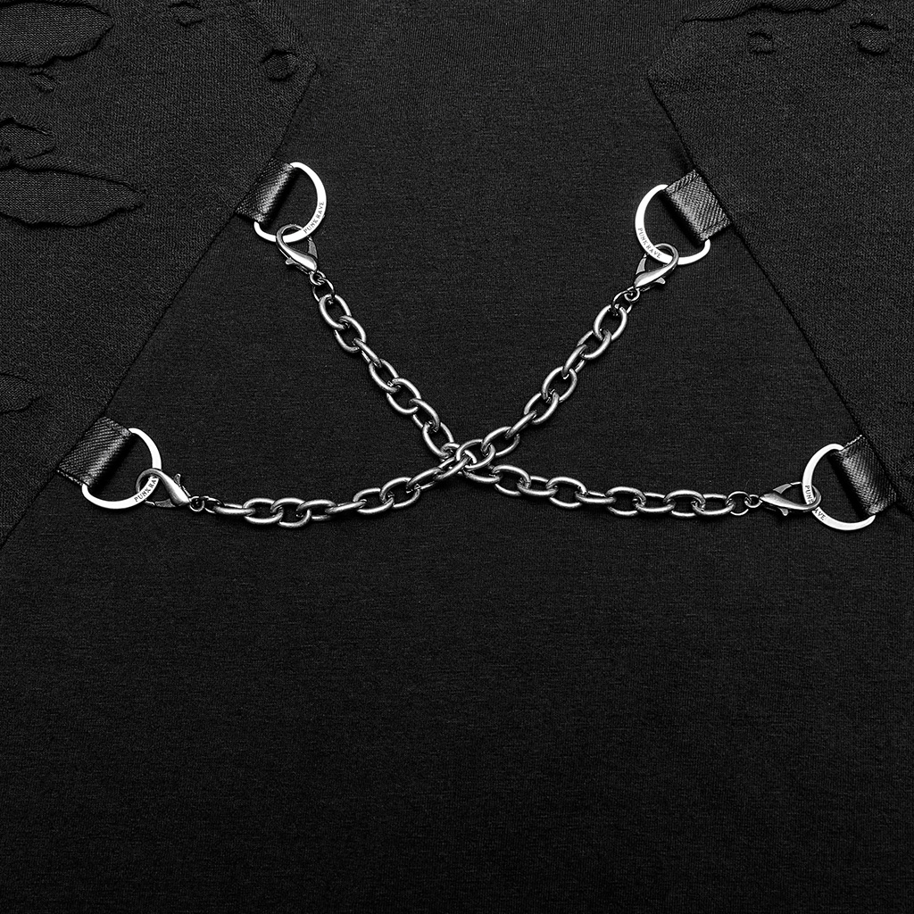 Punk Broken Holes Stand Collar Long Sleeve T-Shirt - Image 8