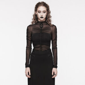 Elastic Mesh Goth Skeleton Fit Long Sleeves T-Shirt