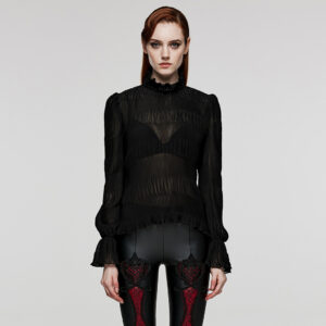 Lace Stand Collar Crimping Chiffon Goth Shirt
