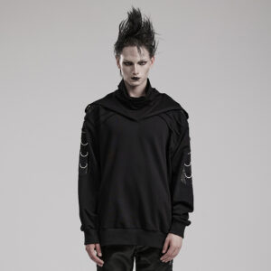 Hooded High Extension Collar Buckle Arrayed Micro-Stretch Punk Jersey