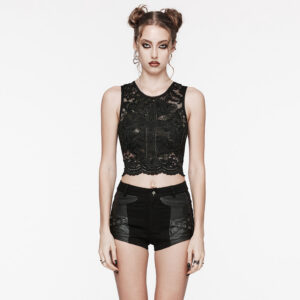 Elastic Lace And Mesh Sexy Fit Goth Daily Tank Top