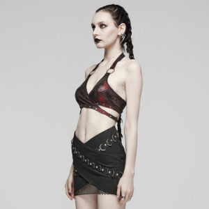 Black-Red Punk Sexy Halter Neck Top