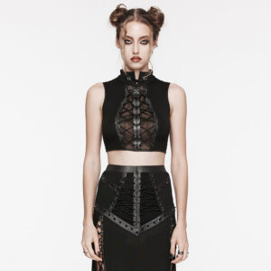 Drawstring Eyelet Tie-Up Mesh Top Vest