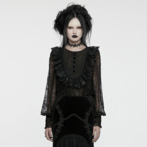 PUNK RAVE Lantern Sleeve Goth Lace Shirt