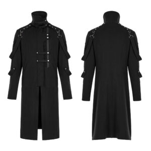 Dark Black Punk Knitted Long Overcoat