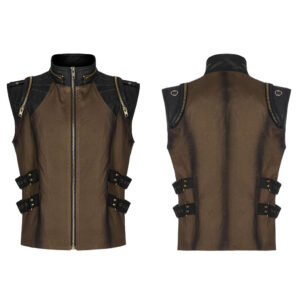 Punk Zipper Waistcoat Jacket - Brown