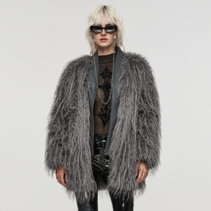 Mid Length Thick Faux Fur Grey Coat