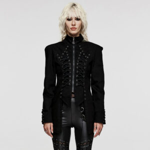 Punk Web Drawstring Decoration Denim Jacket