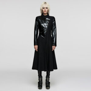 Gothic PU Leather And Woolen Fabric Thick Coat
