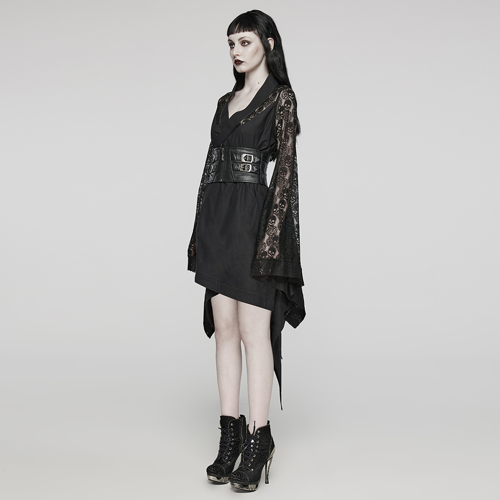 Punk Rave Skull And Rose Pattern Lace Punk Kimono - Image 2