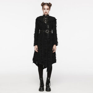PUNK RAVE Twill And Mesh Fabric Hooded Decayed Punk Coat