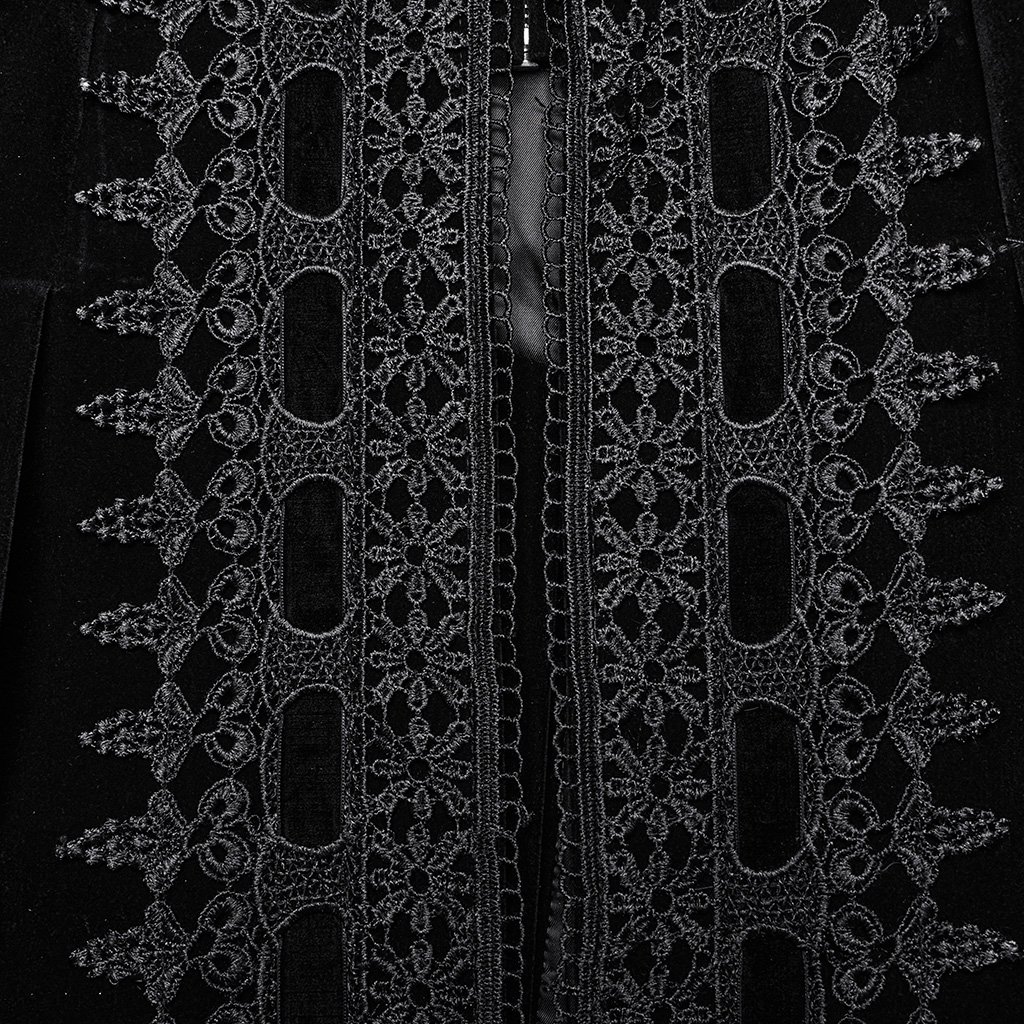 PUNK RAVE Goth A Line Ruffle Detail Symmetric Velvet Coat - Black - Image 6